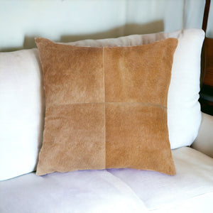 18" Tan Cowhide Throw Pillow