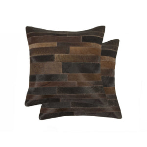 Set of Two Brown and Black Cowhide Throw Pillow