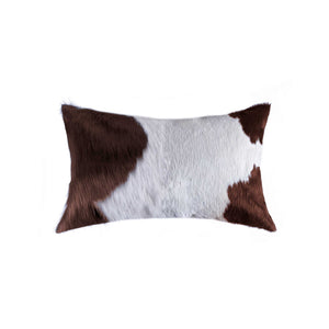 12" X 20" Brown and White Cowhide Throw Pillow