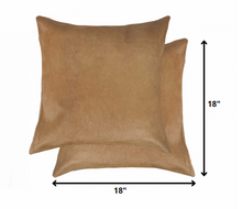 Set of Two 18" Tan Cowhide Throw Pillows