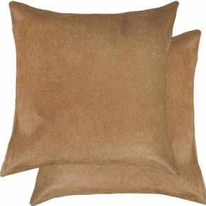 Set of Two 18" Tan Cowhide Throw Pillows