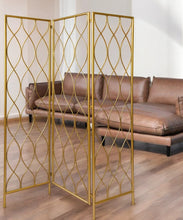 71" Gold Iron Folding Three Panel Screen Room Divider