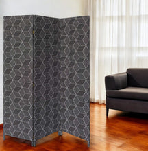 71" Black and White Fabric Folding Three Panel Screen Room Divider