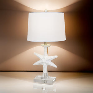 Set of Two 28" Clear and White Coastal Star Fish Table Lamps Coastal With White Drum Shades