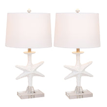 Set of Two 28" Clear and White Coastal Star Fish Table Lamps Coastal With White Drum Shades