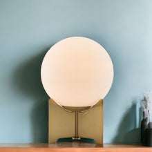 37" Brass Metal Bedside Table Lamp With Off White Globe Shade