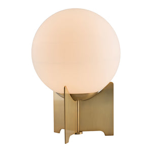 37" Brass Metal Bedside Table Lamp With Off White Globe Shade