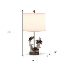 Set of Two 27" Brown Table Lamp With White Drum Shade