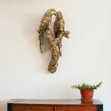 13" Antiqued Gold Parrots Sculpture