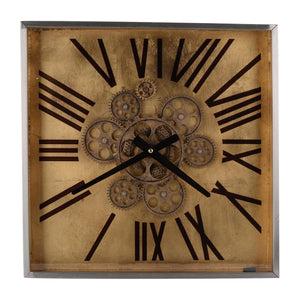 Golden Gears Roman Numeral Square Wall Clock