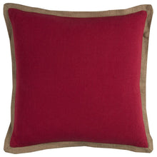 22" Red and Beige Cotton Throw Pillow