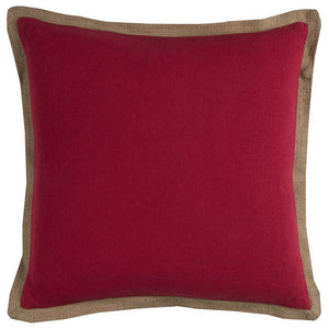 22" Red and Beige Cotton Throw Pillow