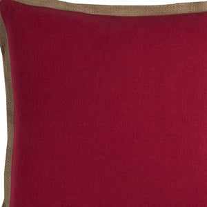 22" Red and Beige Cotton Throw Pillow