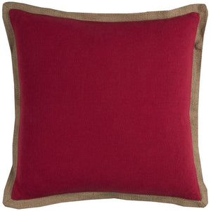 22" Red and Beige Cotton Throw Pillow