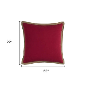 22" Red and Beige Cotton Throw Pillow