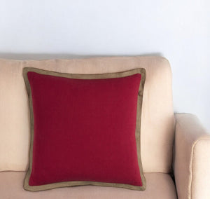 22" Red and Beige Cotton Throw Pillow