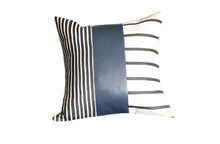 Set of Four 22" Black and White Striped Fabric and Faux Leather Throw Pillow Covers