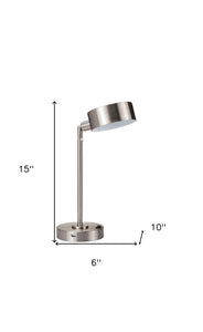 15" Silver Metal Bedside Table Lamp With Silver Shade