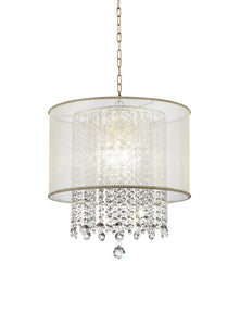 Primo Gold Finish Ceiling Lamp with Crystal Accents and White Shade