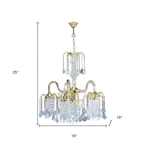 Two Tier Crystal and Gold Hanging Chandelier Light