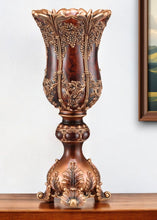 20" Brown and Red Floral Urn Polyresin Table Vase With Sculptural Details