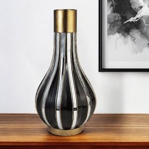 16" Gold and Black Striped Bud Polyresin Table Vase