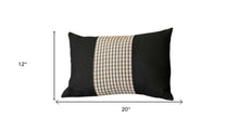 Set of Two 12" X 20" Black Brown and White Houndstooth Fabric Lumbar Throw Pillows