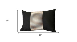 Set of Two 12" X 20" Black Brown and White Houndstooth Fabric Lumbar Throw Pillows