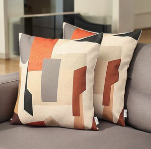 Set Of Two 18" X 18" Gray Black White Red And Brown Polyester Abstract Zippered Pillow