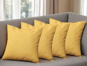 Set of Four 18" Yellow Fabric Throw Pillows