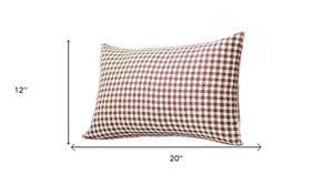 Set of Four 12" X 20" Red and White Houndstooth Fabric Lumbar Throw Pillows