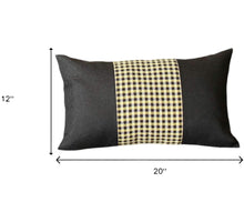 Set of Four 12" X 20" Black and Yellow Houndstooth Fabric Lumbar Throw Pillows