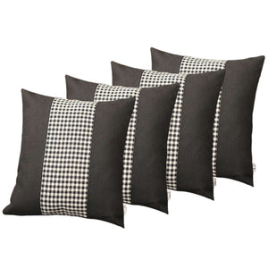 Set of Four 18" Black and White Houndstooth Fabric Throw Pillows