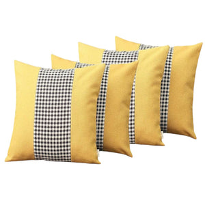 Set of Four 18" Yellow Black and White Houndstooth Fabric Throw Pillows