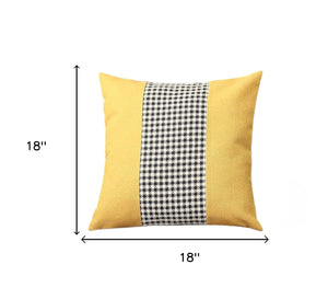 Set of Four 18" Yellow Black and White Houndstooth Fabric Throw Pillows