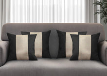 Set of Four 18" Black Brown and White Houndstooth Fabric Throw Pillows