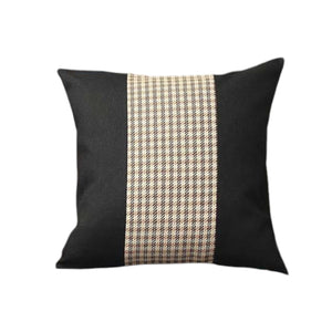 Set of Four 18" Black Brown and White Houndstooth Fabric Throw Pillows