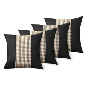 Set of Four 18" Black Brown and White Houndstooth Fabric Throw Pillows