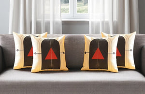 Set of Four 18" Ivory Black and Red Geometric Fabric Throw Pillows