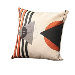 Set of Four 18" Ivory Red and Black Geometric Fabric Throw Pillows