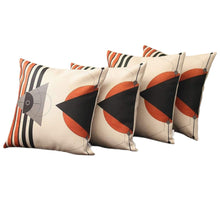 Set of Four 18" Ivory Red and Black Geometric Fabric Throw Pillows