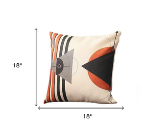 Set of Four 18" Ivory Red and Black Geometric Fabric Throw Pillows