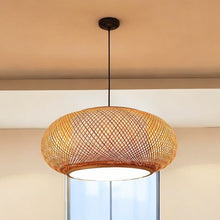 Natural Bamboo Rattan Oval Open Weave Hanging Ceiling Light