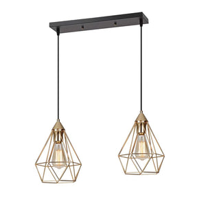 Kitchen Island Geometric Two Light Iron Flush Ceiling Light With Gold Shades