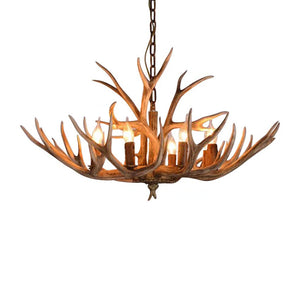 Brown Super Stag Faux Antlers Six Light LED Chandelier