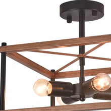 Industrial Wood Square Four Light Ceiling Fixture