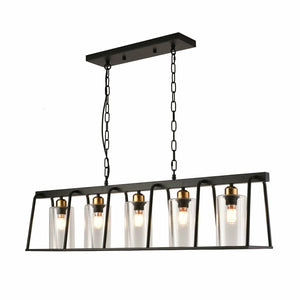 Black Shaded Five Light Metal Ceiling Light With Clear Shades