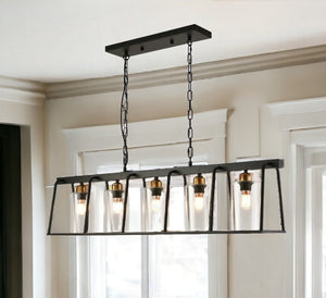 Black Shaded Five Light Metal Ceiling Light With Clear Shades