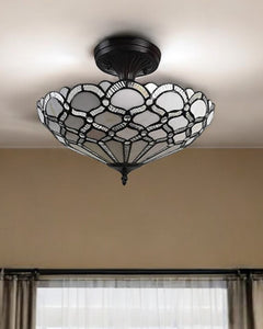 Black and Gray Two Light Tiffany Style Semi Flush Dimmable Ceiling LIght