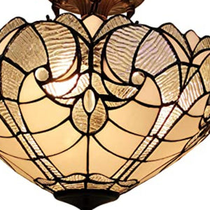 Yellow and Brown Two Light Tiffany Style Semi Flush Dimmable Ceiling Light